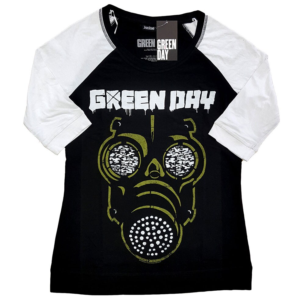 Green Day Ladies Raglan T-Shirt: Green Mask (Medium)