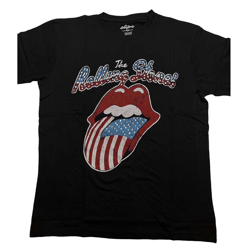 The Rolling Stones Unisex T-Shirt: USA Tongue (Diamante) (Large)