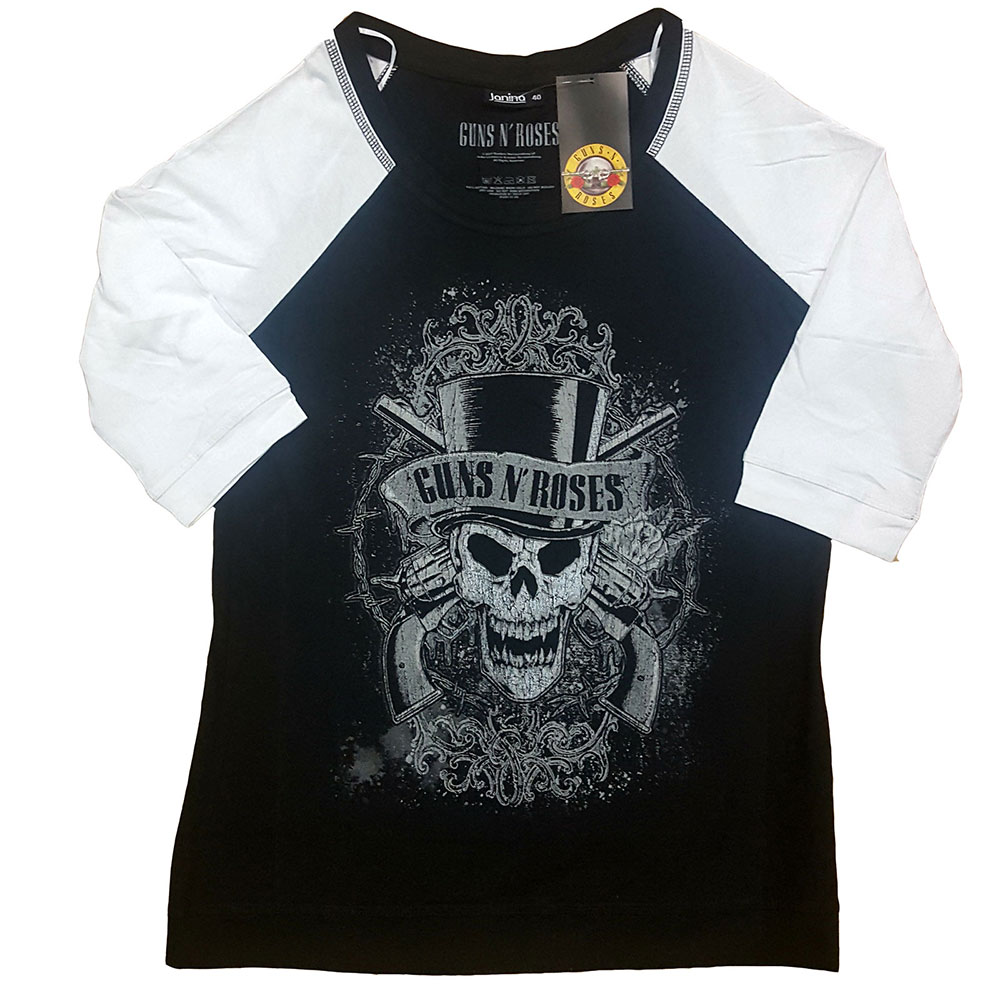 Guns N' Roses Ladies Raglan T-Shirt: Faded Skull (XX-Large)