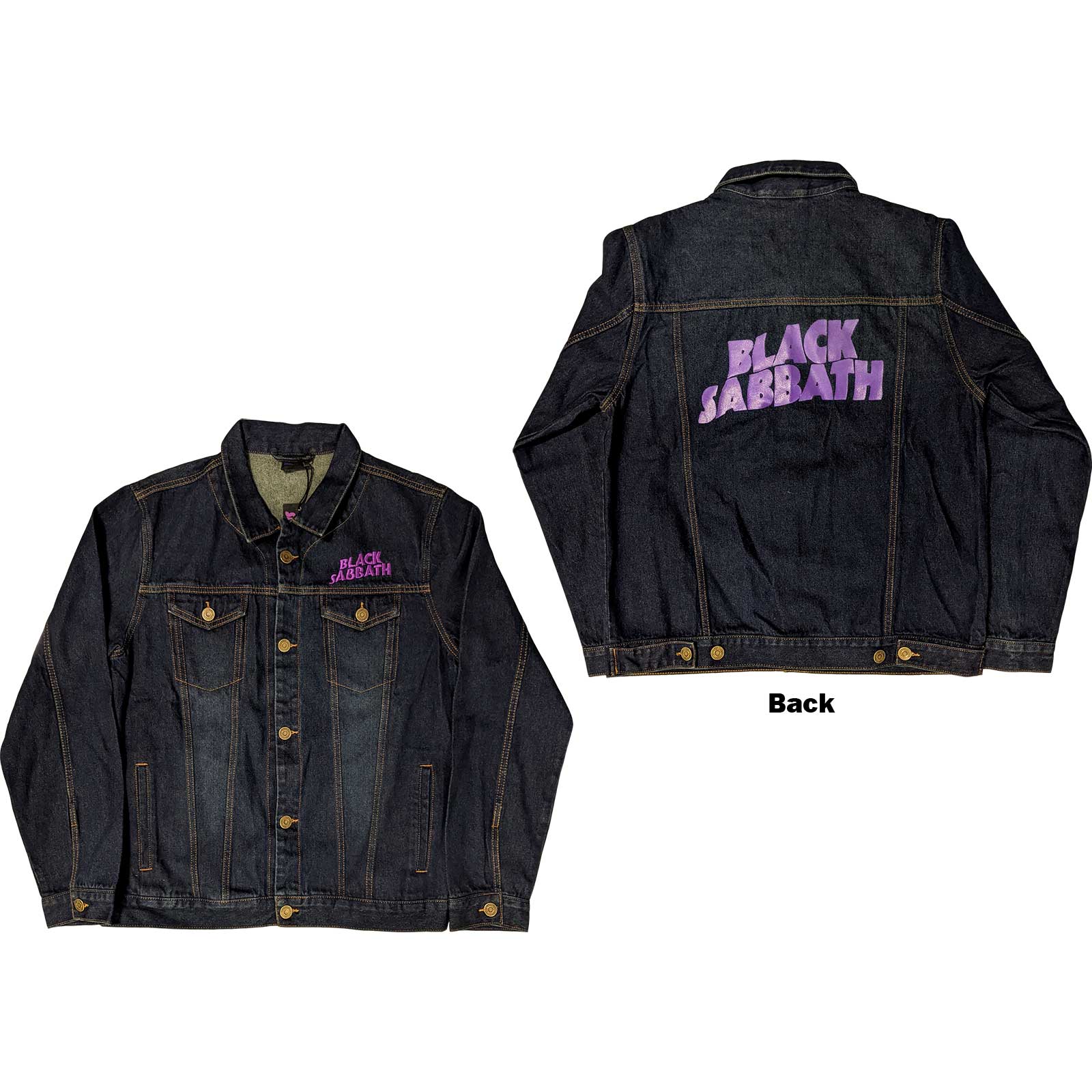 Black Sabbath Unisex Denim Jacket: Wavy Logo (Back Print) (Small)