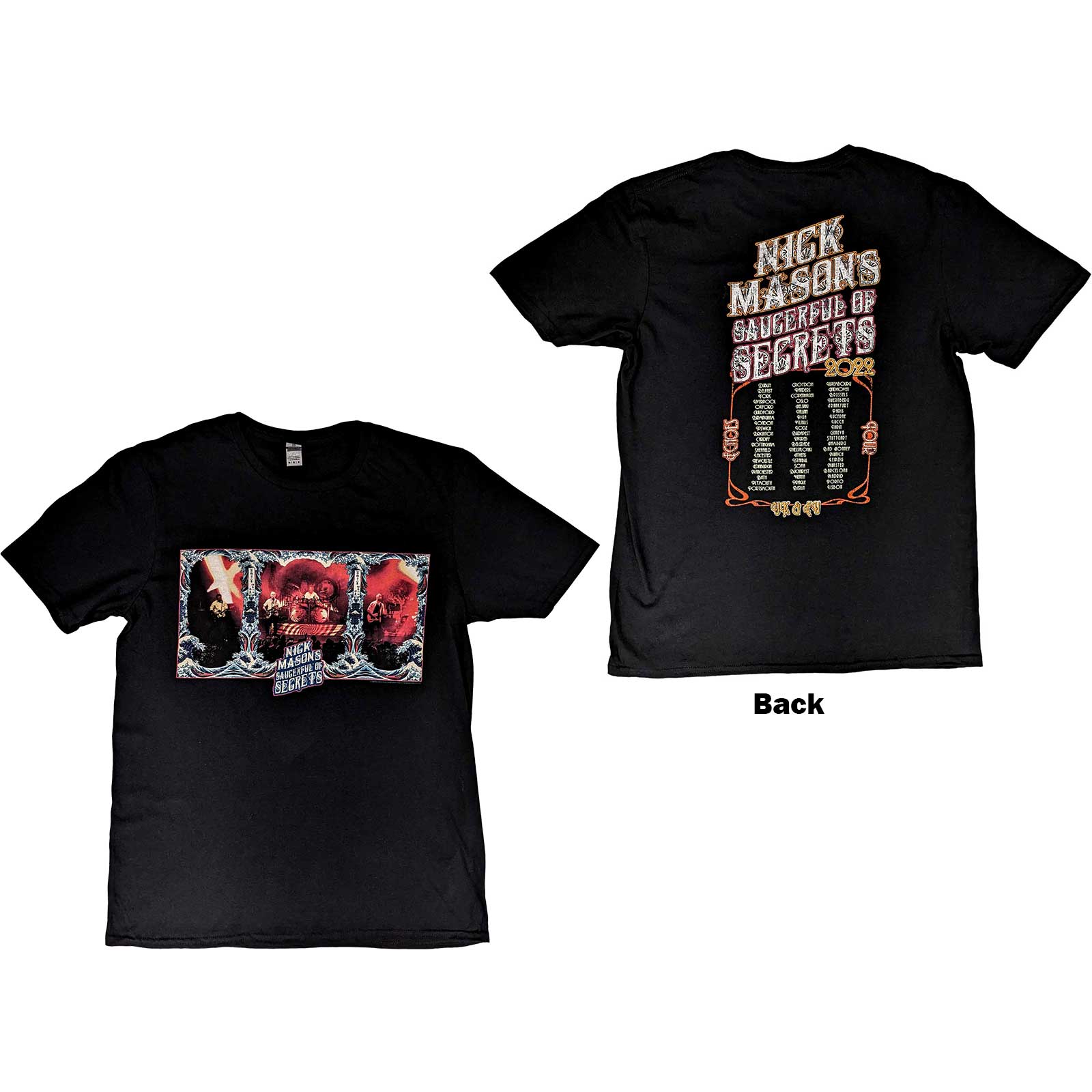 Nick Mason's Saucerful of Secrets Unisex T-Shirt: Hokusai Wave European Tour 2022 (Back Print & Ex-Tour) (Small)