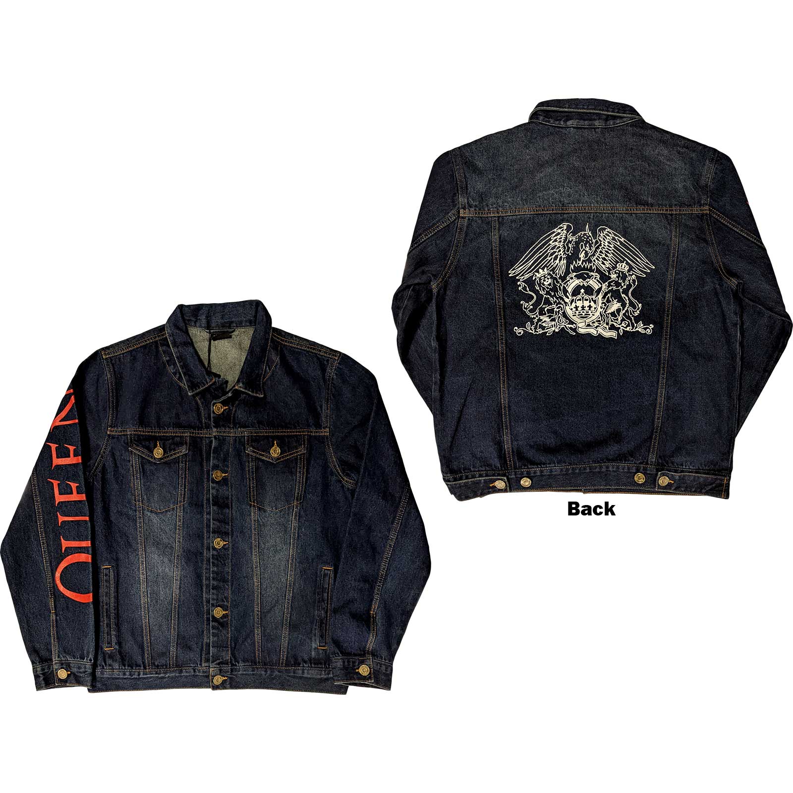 Queen Unisex Denim Jacket: White Crest (Back Print) (Medium)