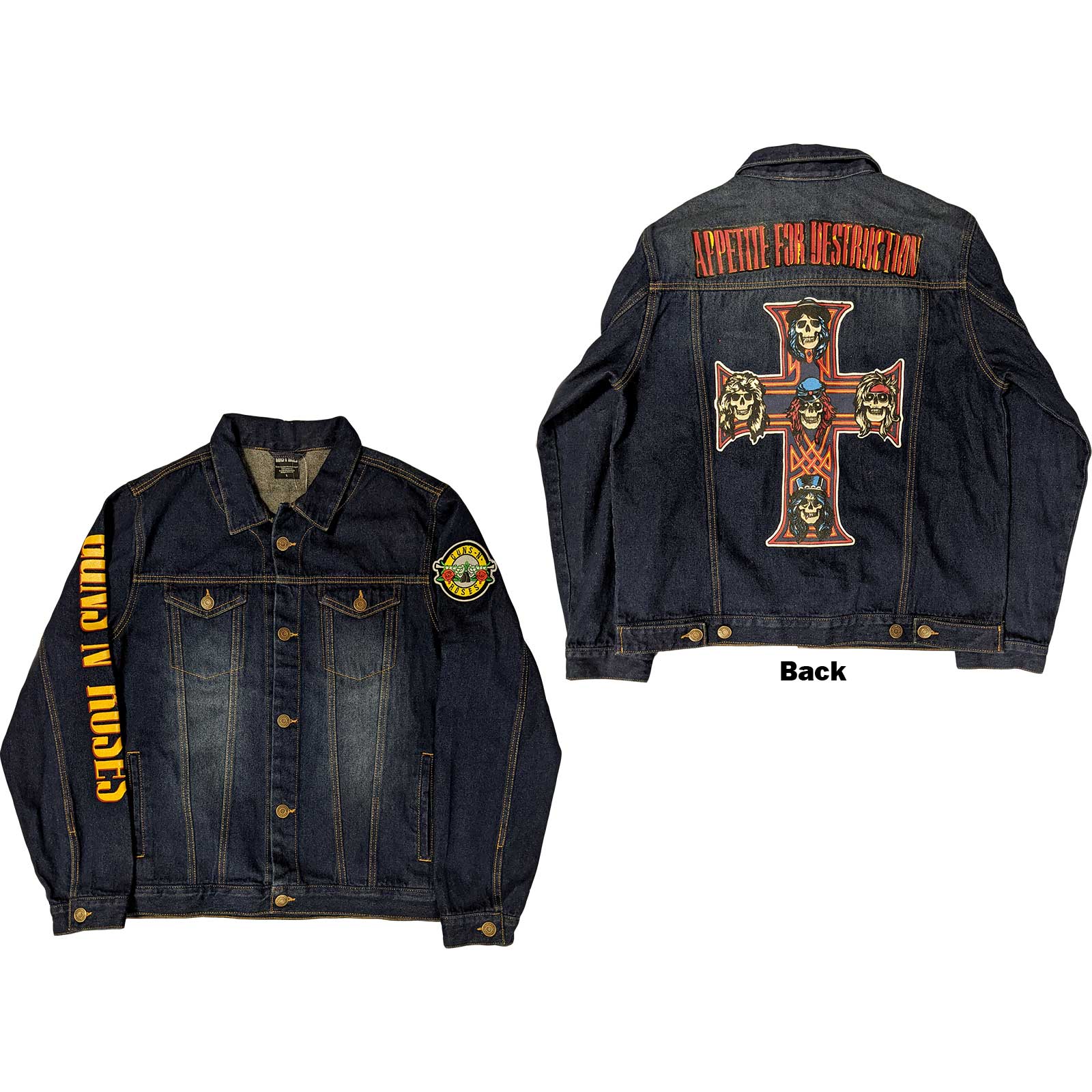 Guns N' Roses Unisex Denim Jacket: Appetite For Destruction (Back Print) (X-Large)