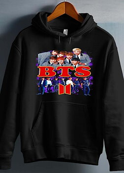 BTS barn hoodie: "BTS Style" - Svart - storlek 3-14 år