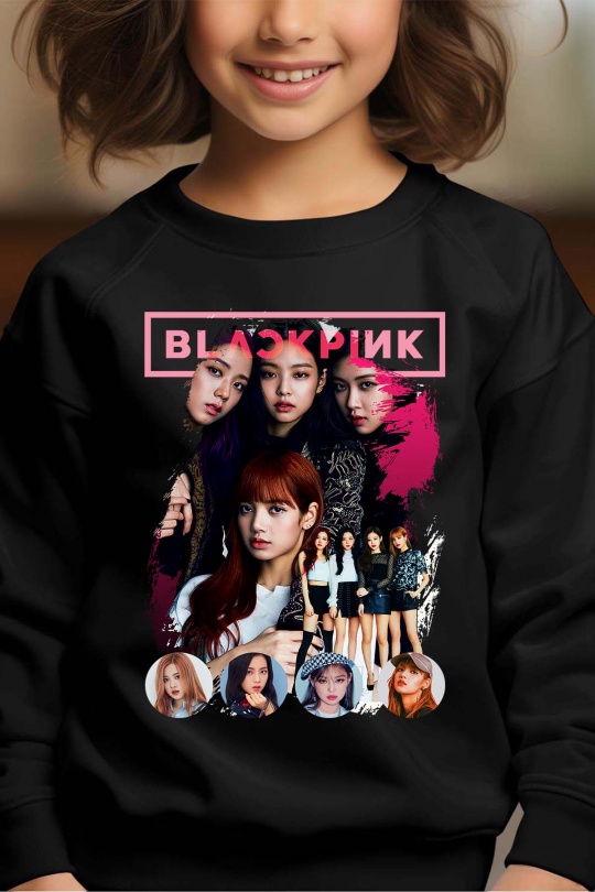BlackPink Kpop Børn Sweatshirt - Close-Up - Sort - Unisex