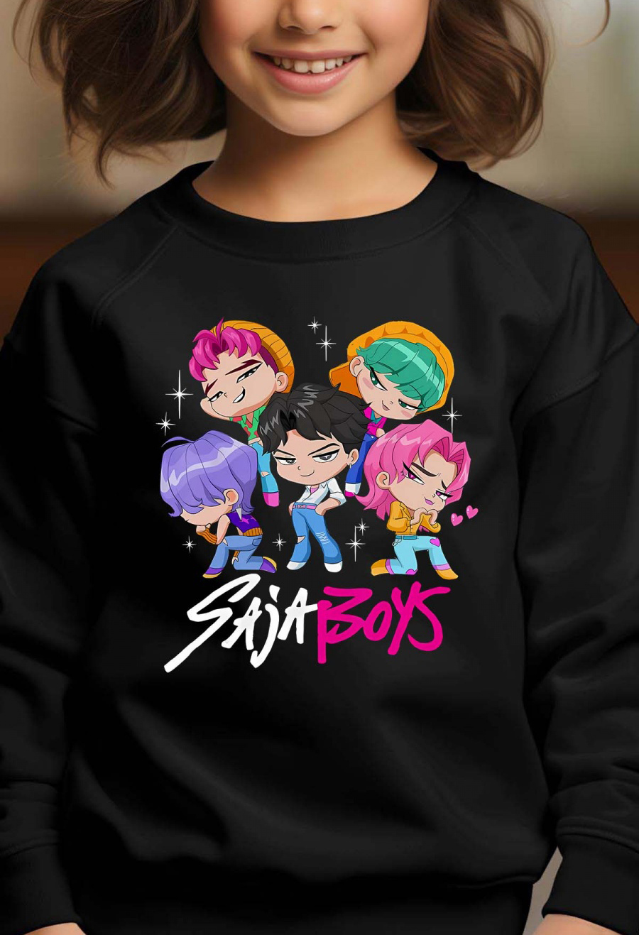 Saja Boys Kpop Demon Hunters Børn Sweatshirt - Mini - Sort - Unisex