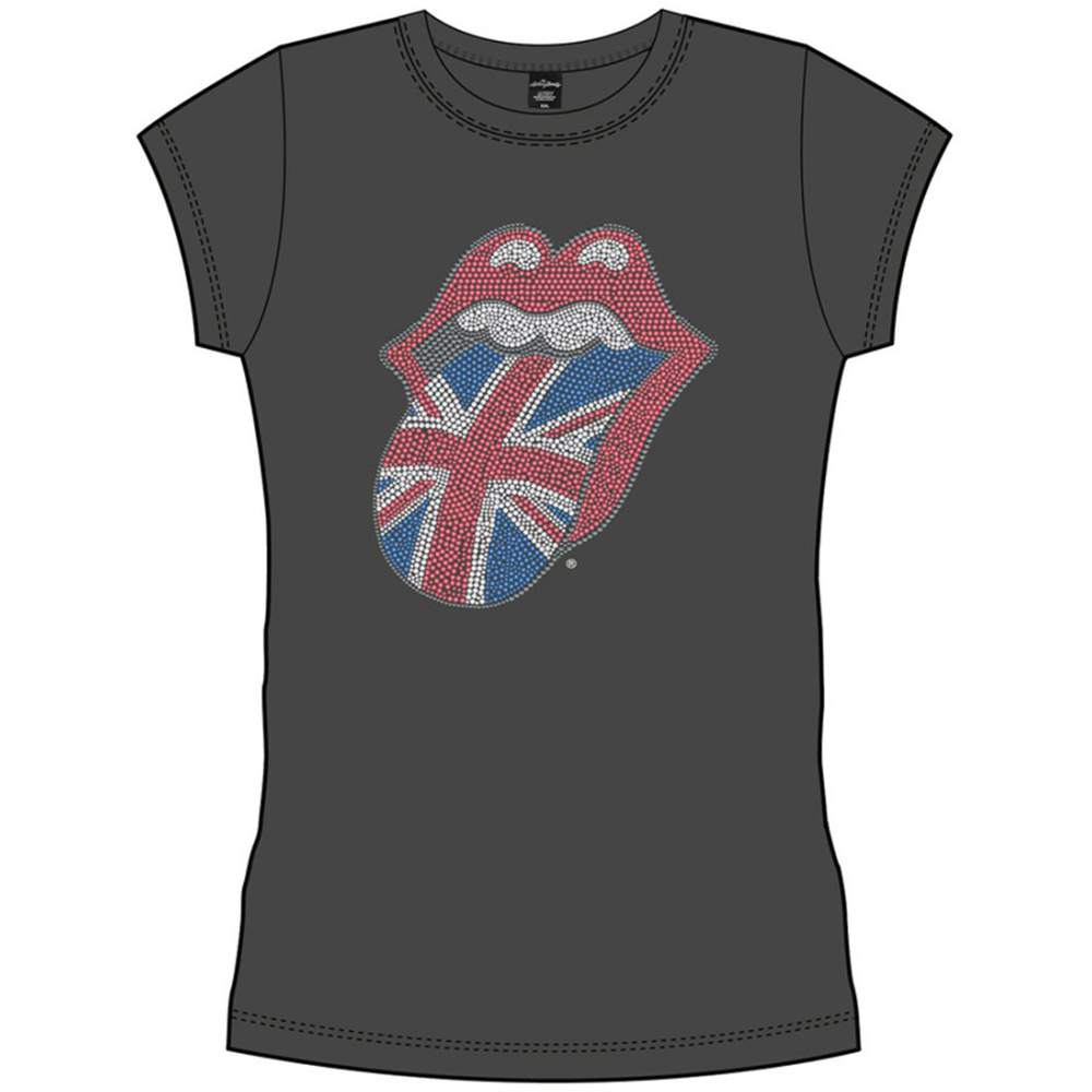 The Rolling Stones Ladies T-Shirt: Classic UK Tongue (Diamante) (XX-Large)