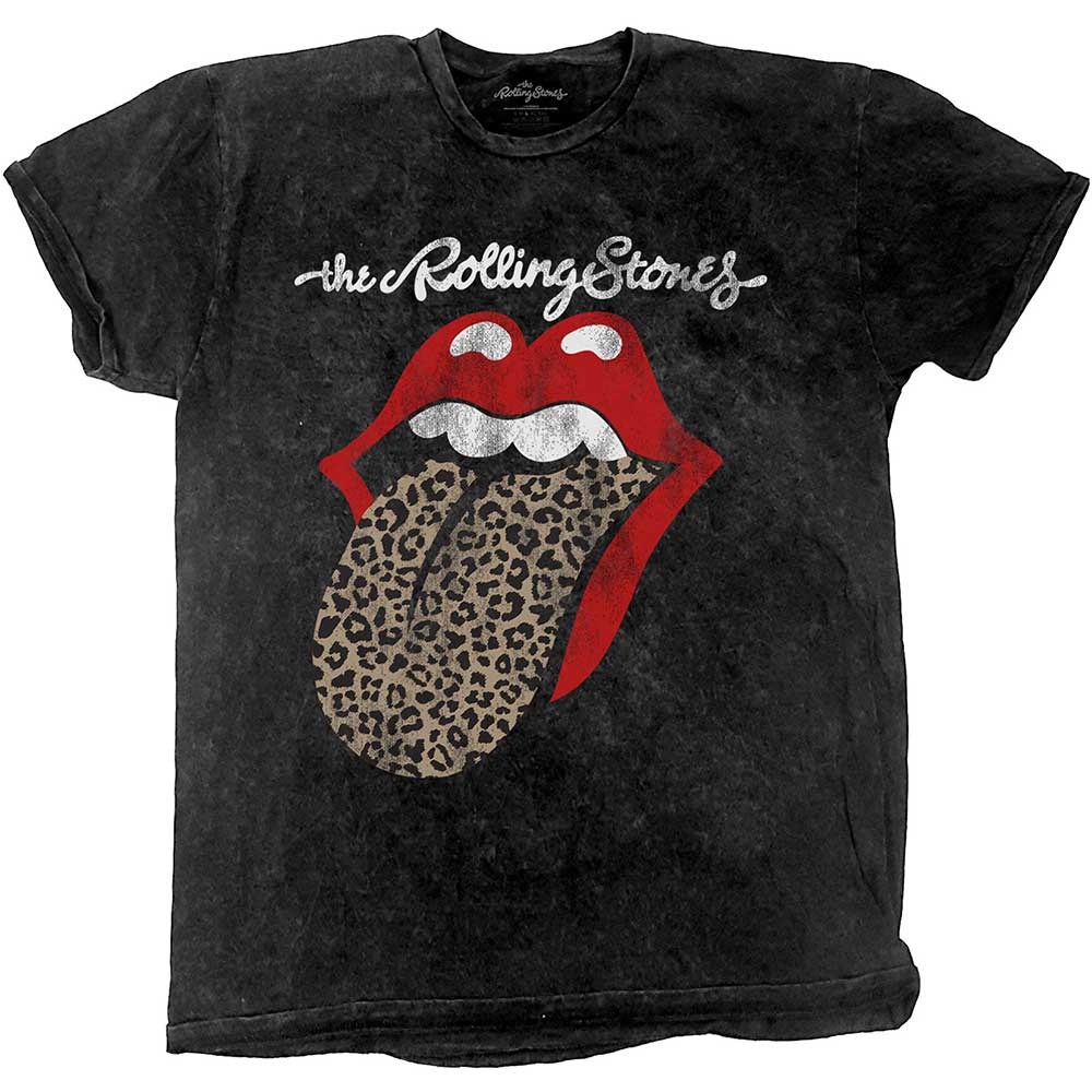 The Rolling Stones Unisex T-Shirt: Leopard Tongue (Acid Wash) (Medium)