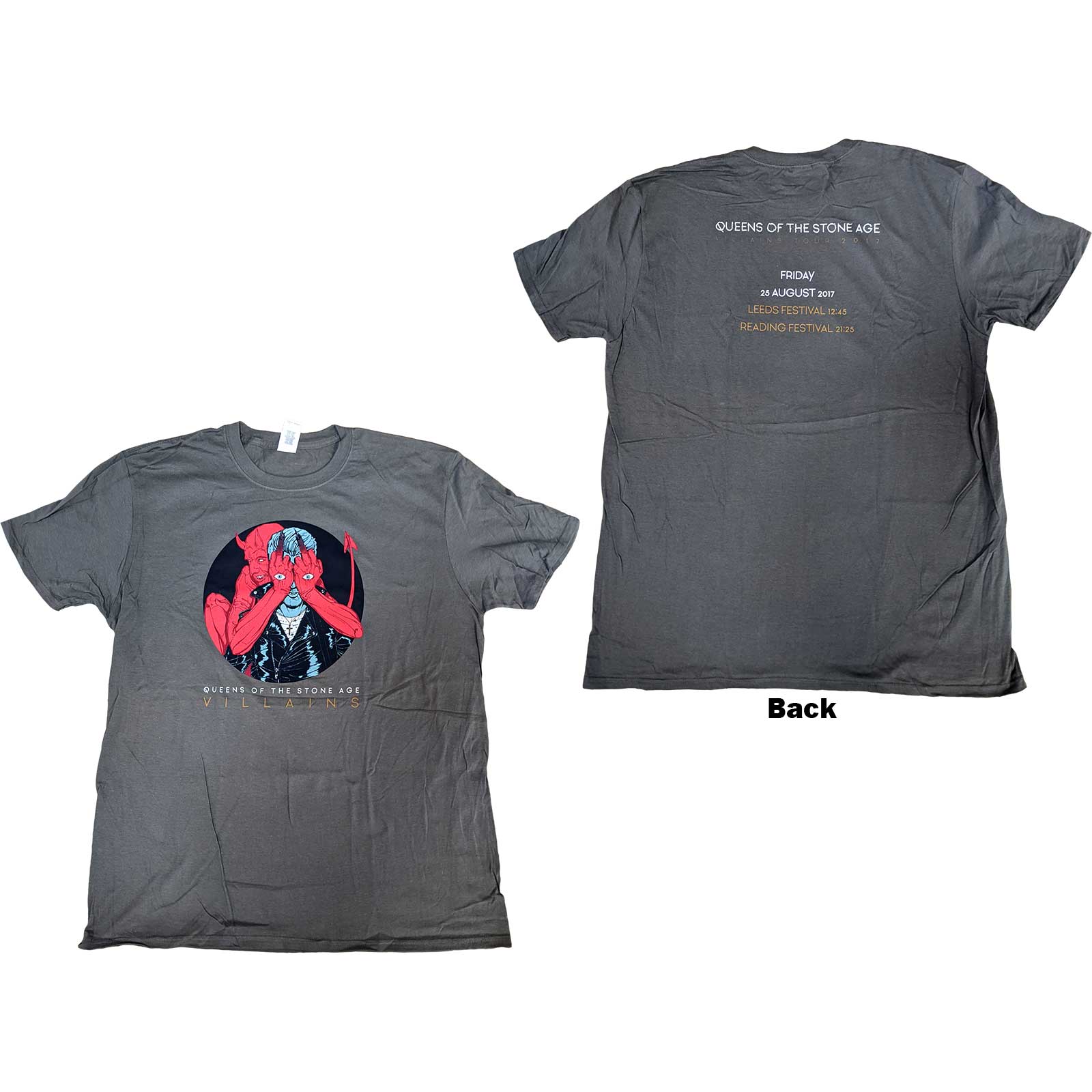 Queens Of The Stone Age Unisex T-Shirt: Villains R&L 2017 (Back Print) (Medium)