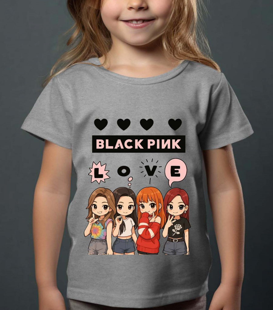 BlackPink Barn T-shirt - Love - Grå - 100% Bomull