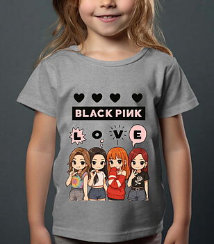 BlackPink Barn T-shirt - Love - Grå - 100% Bomull