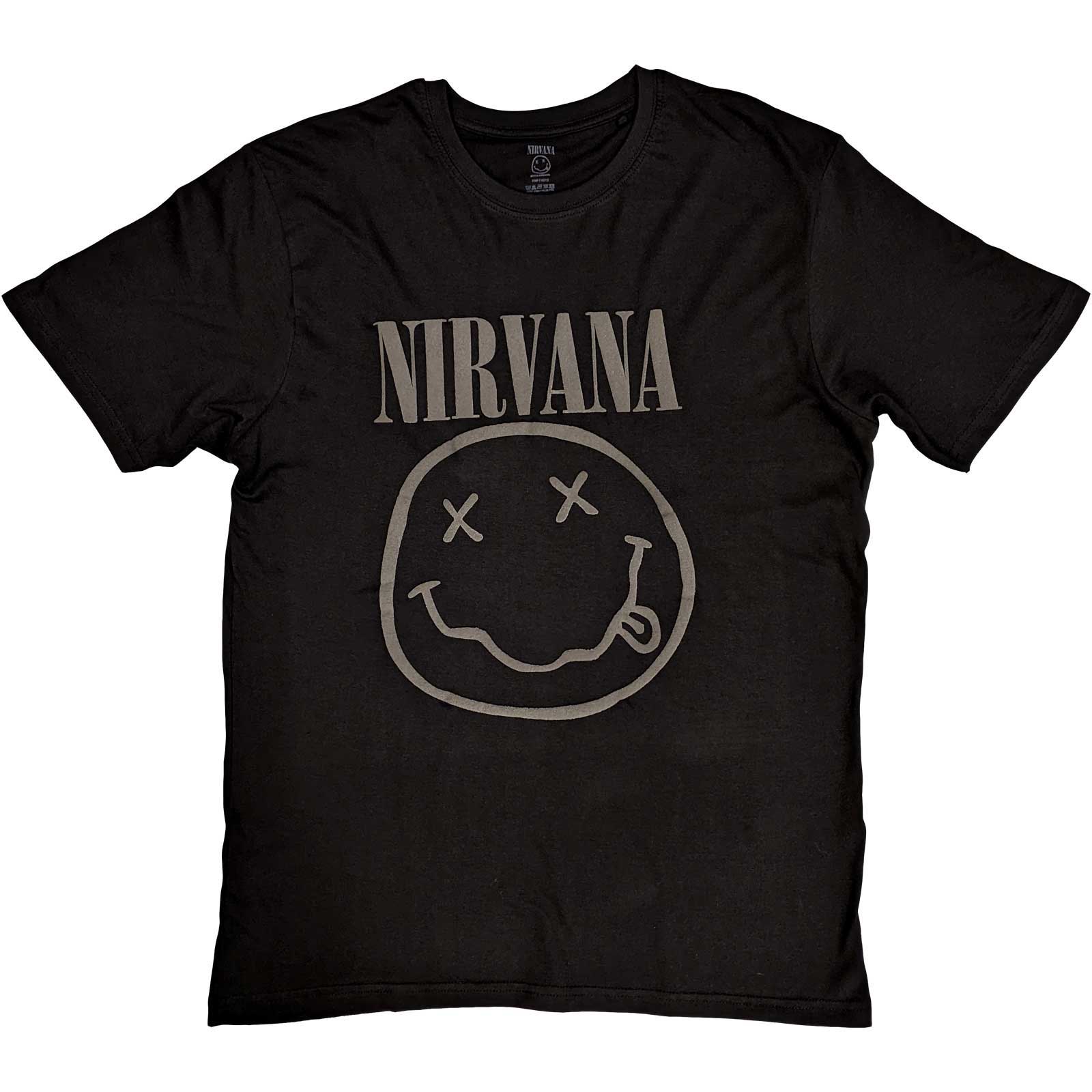Nirvana Unisex T-Shirt: Black Smiley (Hi-Build) (Large)