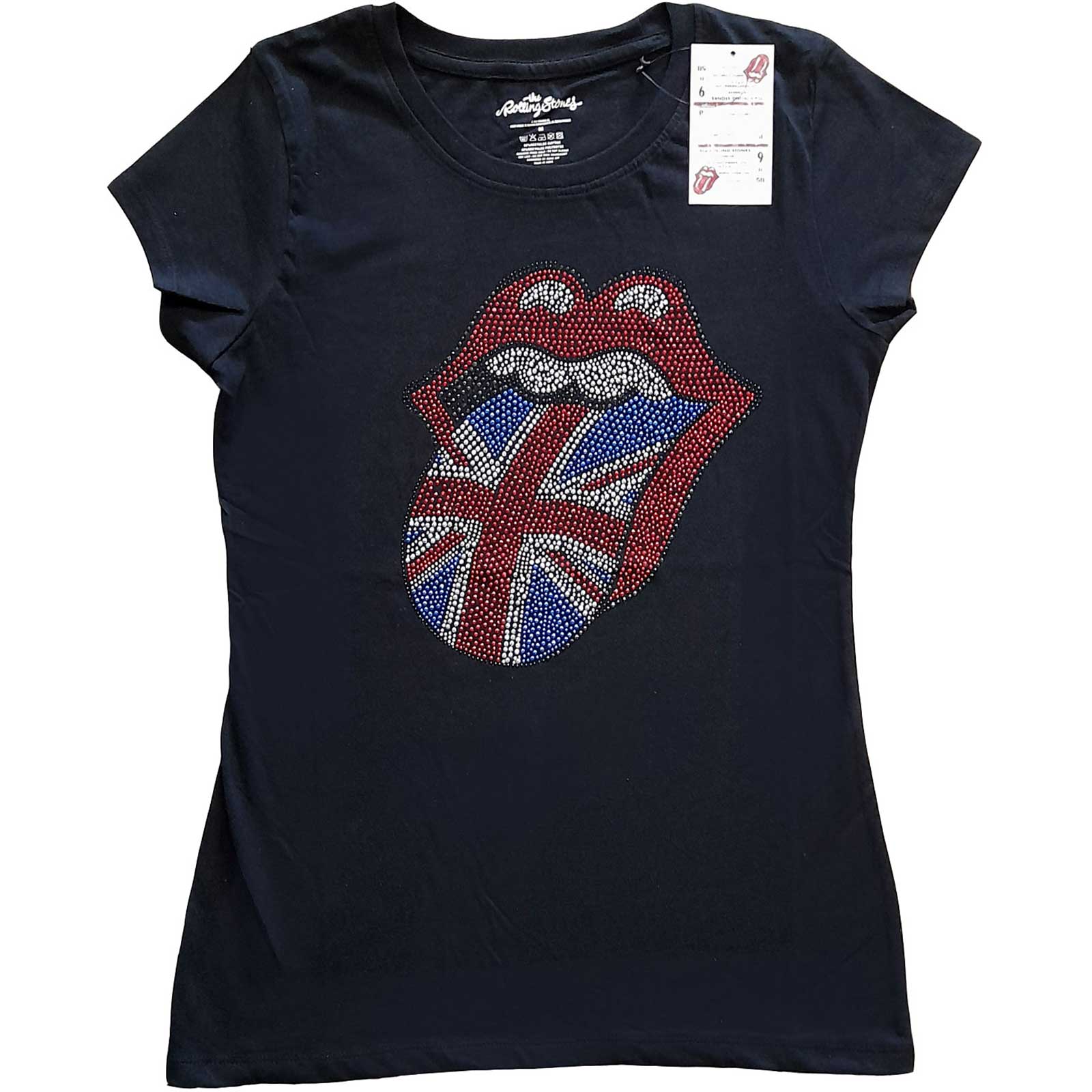 The Rolling Stones Ladies Embellished T-Shirt: Classic UK (Diamante) (Medium)