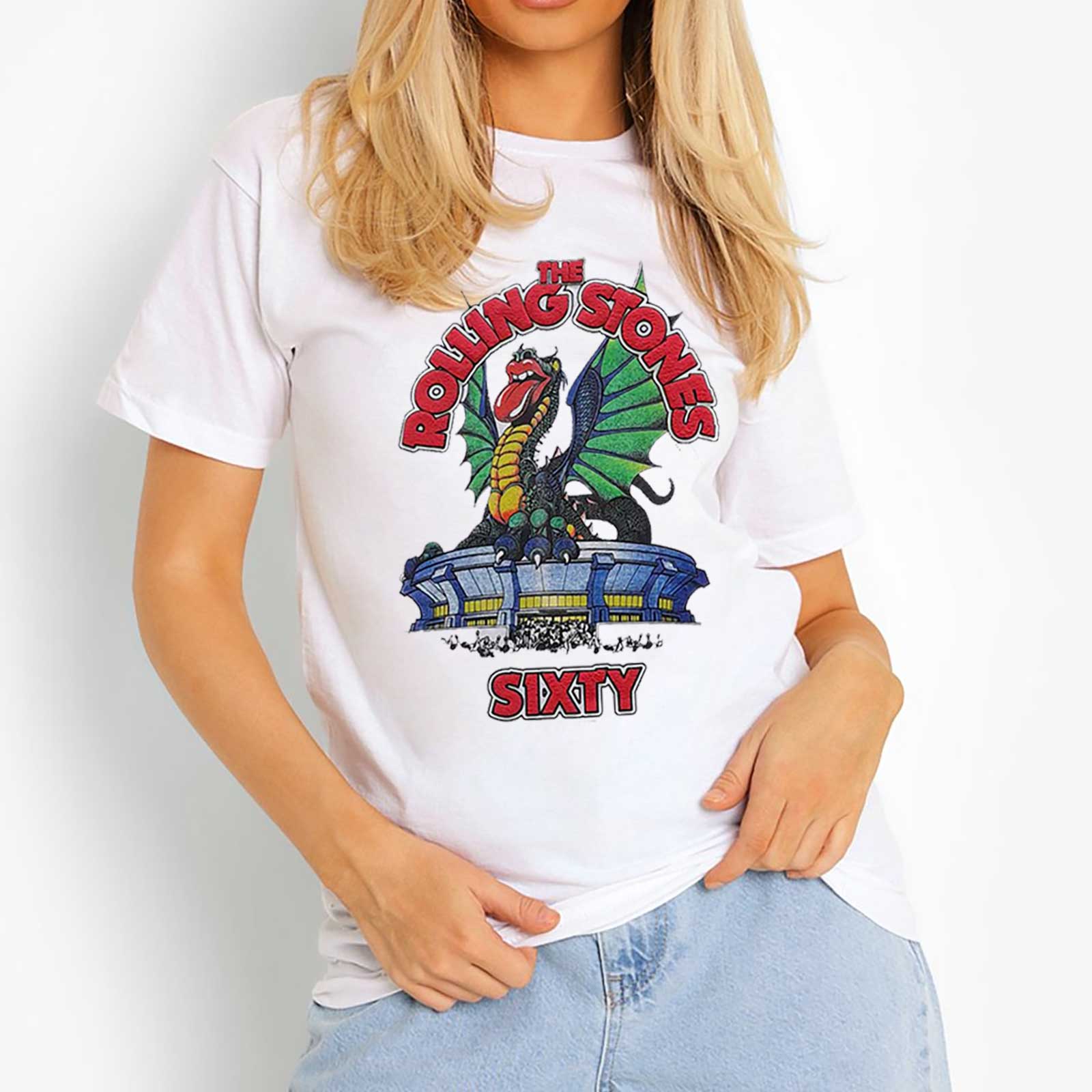 The Rolling Stones Ladies Hi-Build T-Shirt: Sixty Stadium Dragon (Puff Print) (XX-Large)