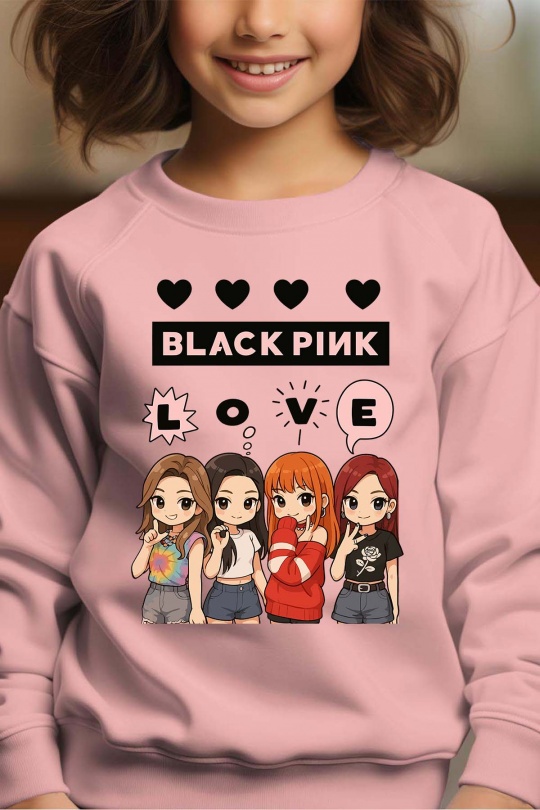BlackPink Kpop Lasten Collegepaita - Love - Vaaleanpunainen - Unisex