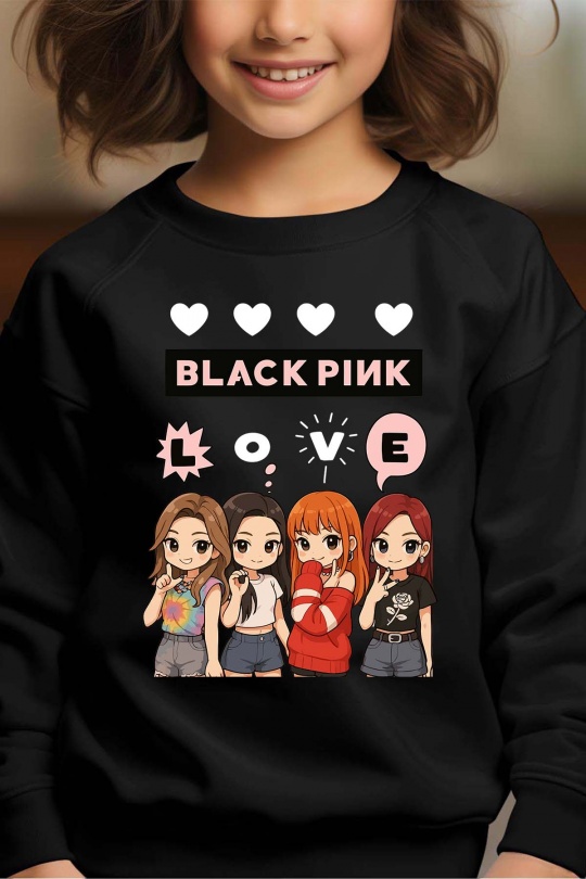 BlackPink Kpop Børn Sweatshirt - Love - Sort - Unisex
