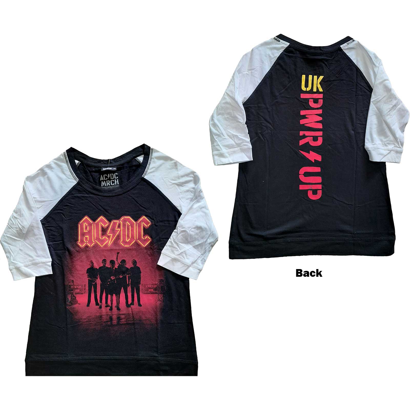 AC/DC Ladies Raglan T-Shirt: PWR-UP UK (Back Print) (X-Large)