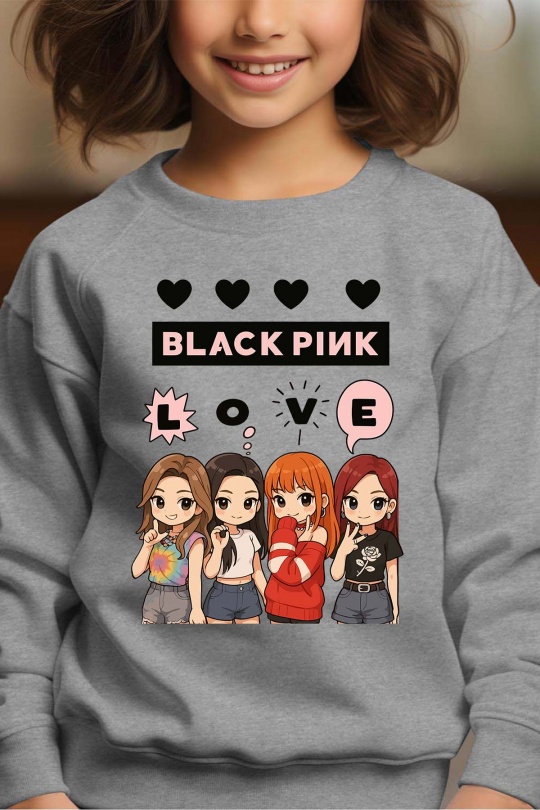 BlackPink Kpop Lasten Collegepaita - Love - Harmaa - Unisex
