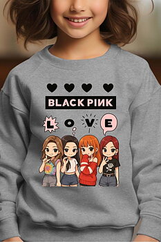 BlackPink Kpop Lasten Collegepaita - Love - Harmaa - Unisex