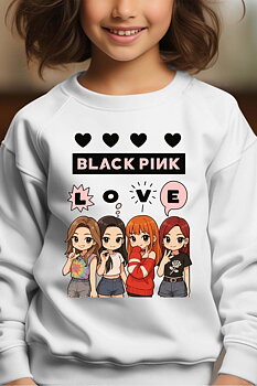 BlackPink Kpop Lasten Collegepaita - Love - Valkoinen - Unisex