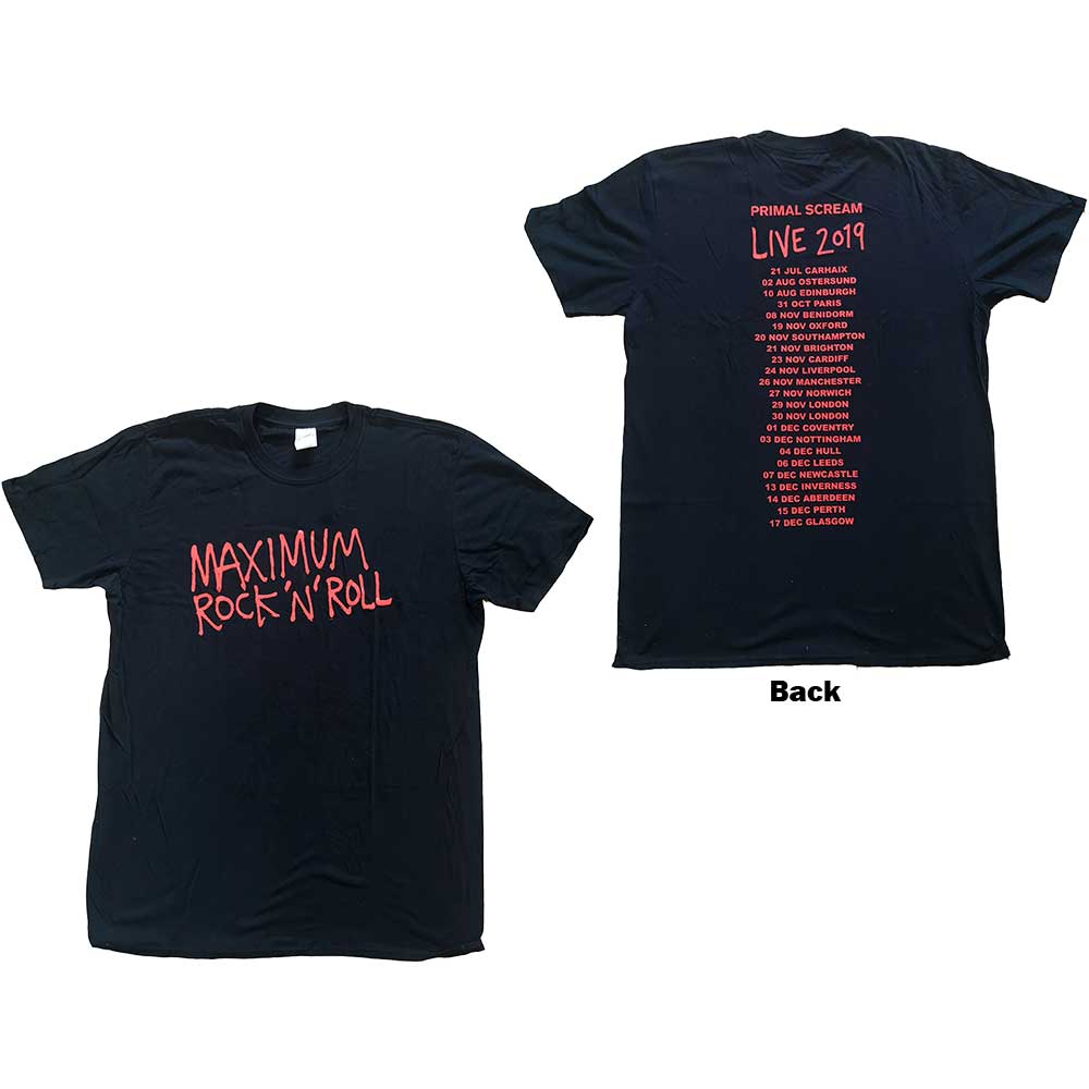 Primal Scream Unisex T-Shirt: Maximum RnR (Back Print/Ex Tour) (Small)