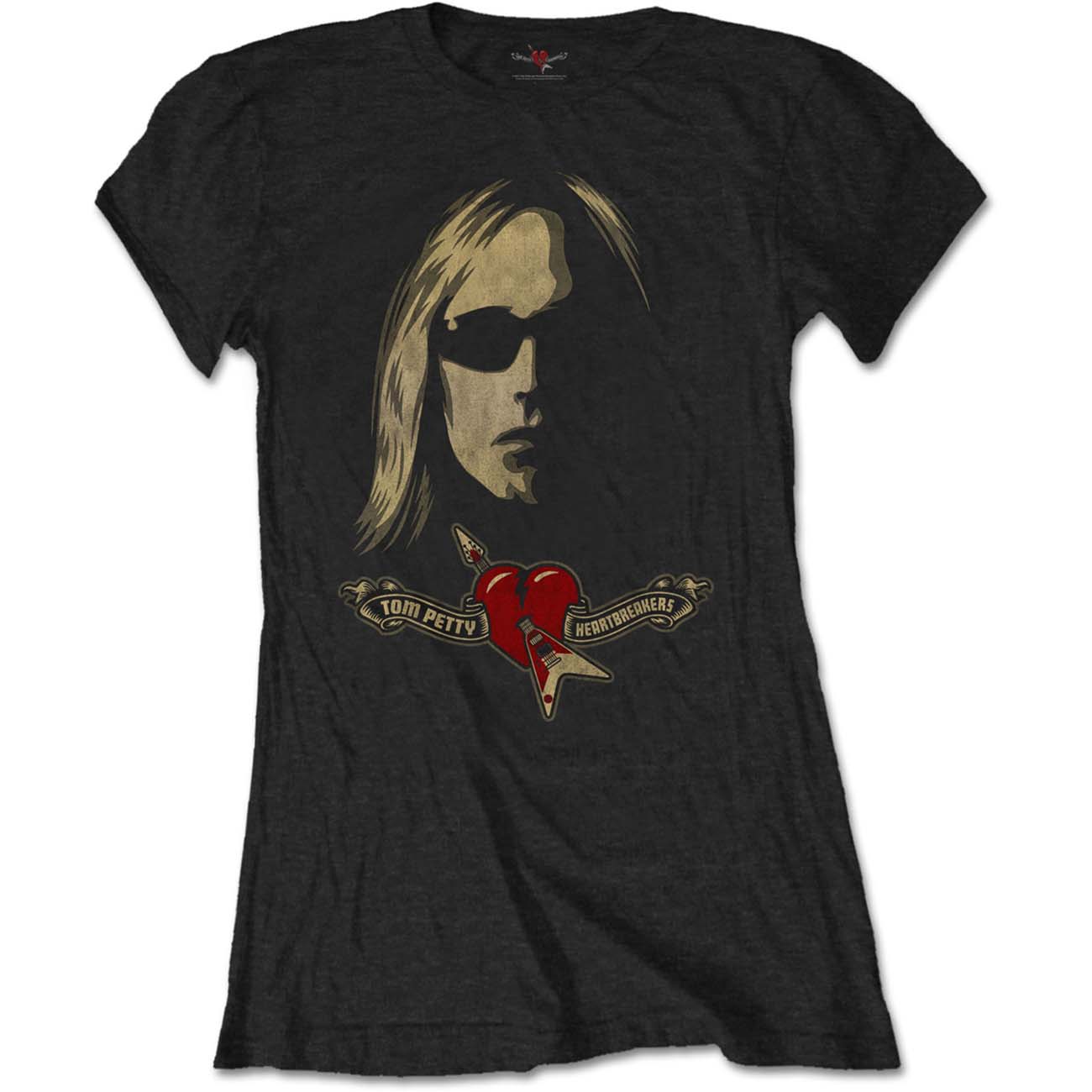 Tom Petty & The Heartbreakers Ladies T-Shirt: Shades & Logo (Soft Hand Inks) (X-Large)
