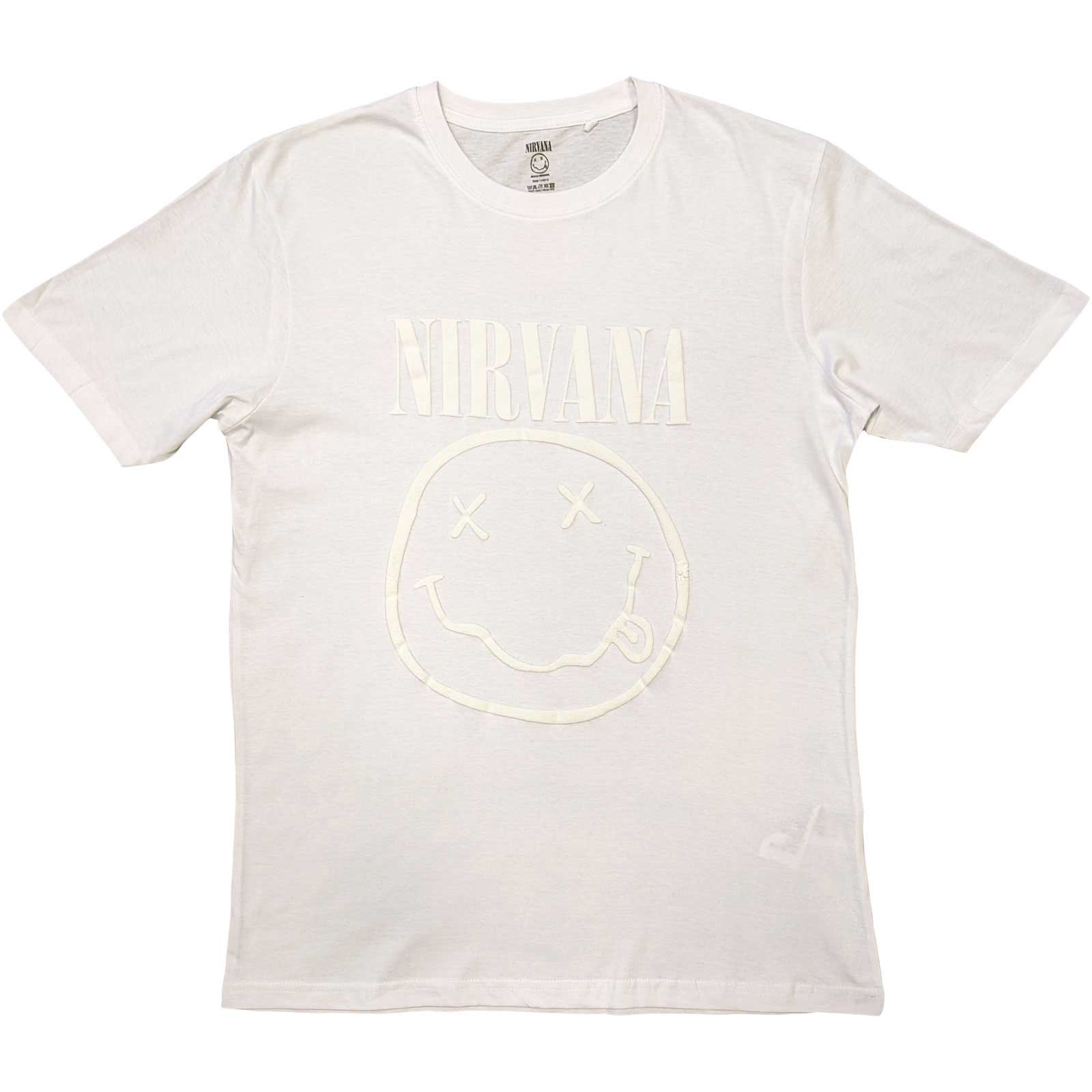 Nirvana Unisex T-Shirt: White Smiley (Hi-Build) (XX-Large)