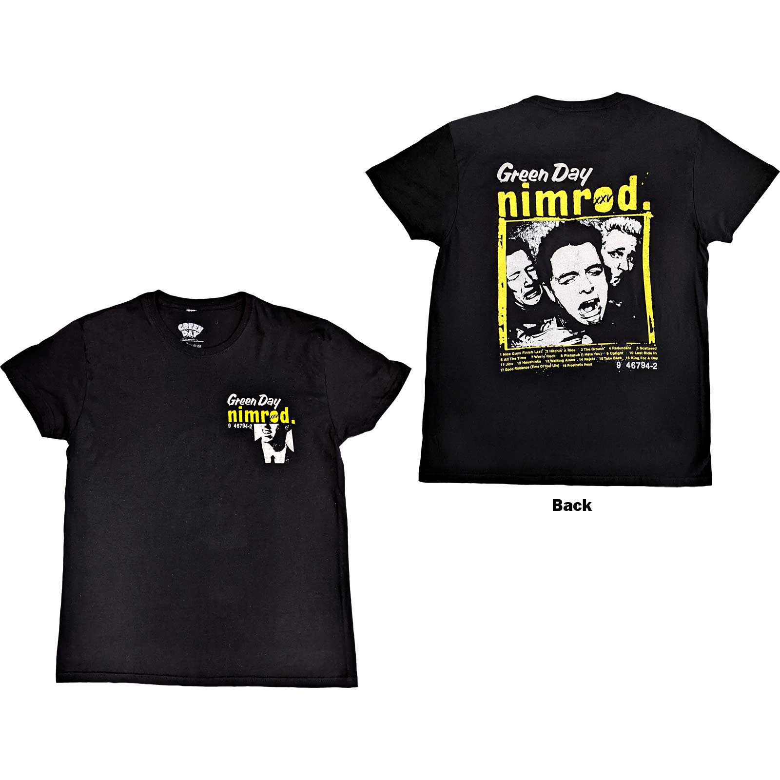 Green Day Unisex T-Shirt: Nimrod Breast Print (Back Print) (XX-Large)