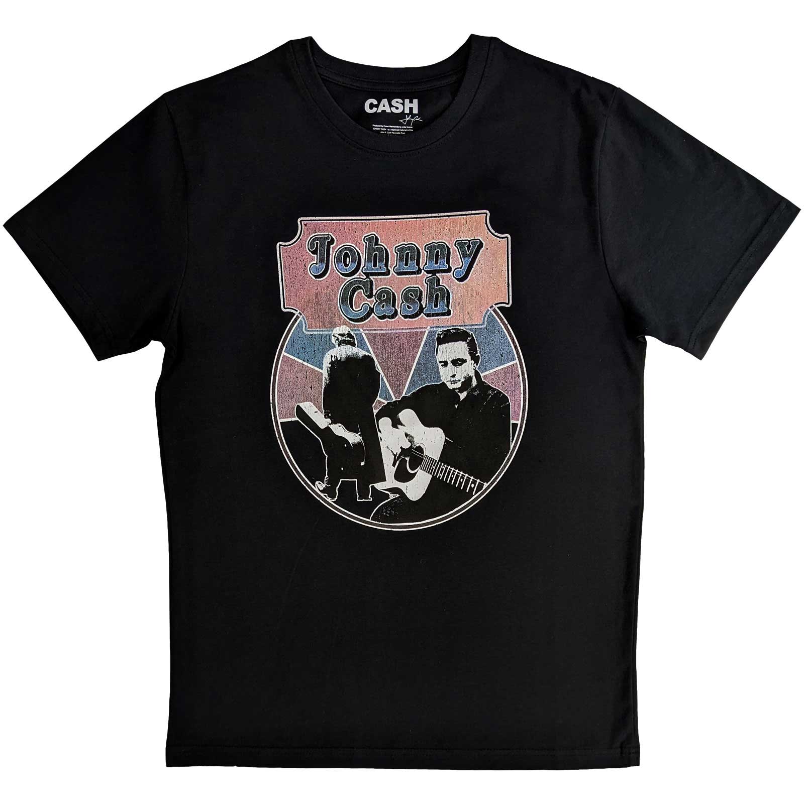 Johnny Cash Unisex T-Shirt: Walking Guitar & Front On (Medium)