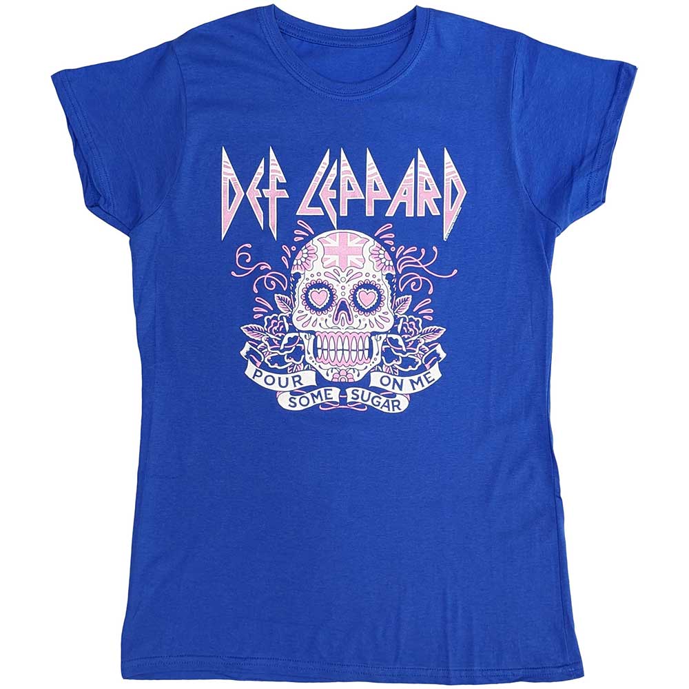 Def Leppard Ladies T-Shirt: Pour Some Sugar On Me Skull Tour 2019 (Ex-Tour) (Small)