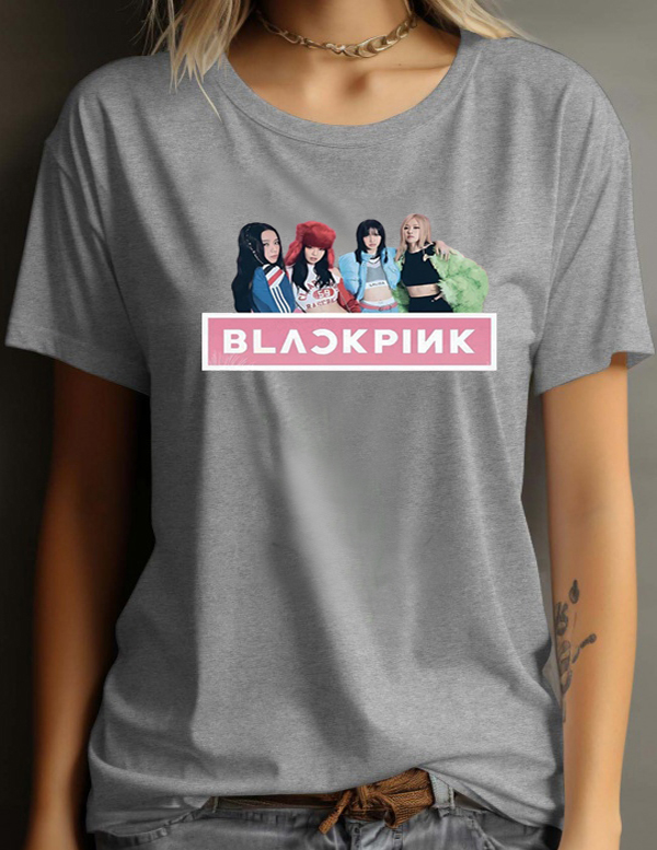 BlackPink Unisex T-skjorte - Band Photo - Grå - 100% Bomull