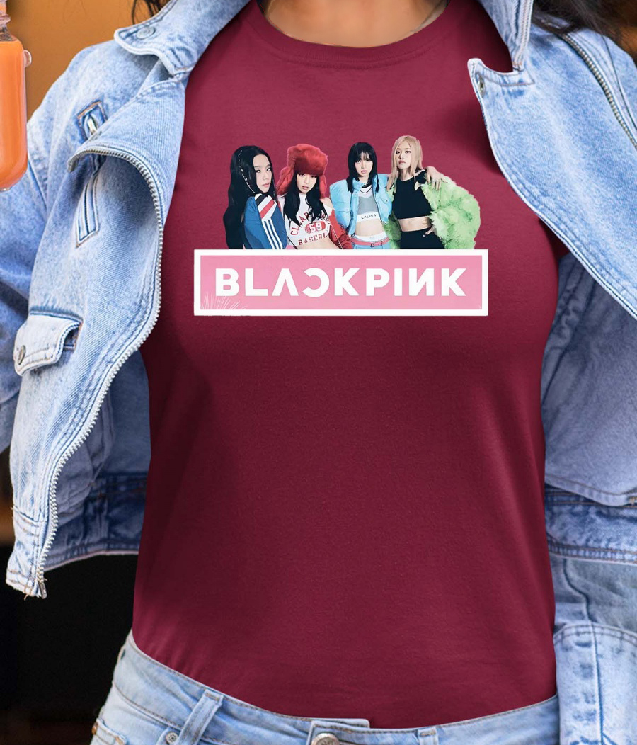 BlackPink Unisex Unisex T-shirt - Band Photo - Vinrød - 100% Bomuld