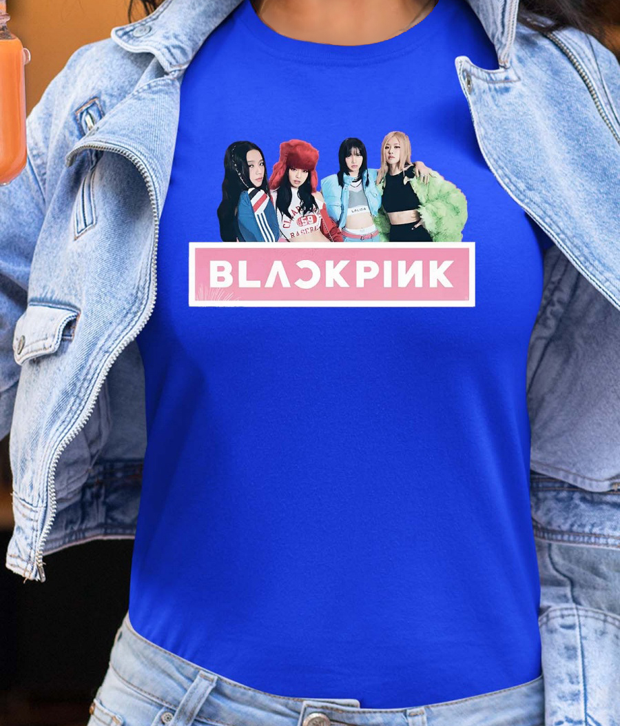 BlackPink Unisex Unisex T-shirt - Band Photo - Kongeblå - 100% Bomuld