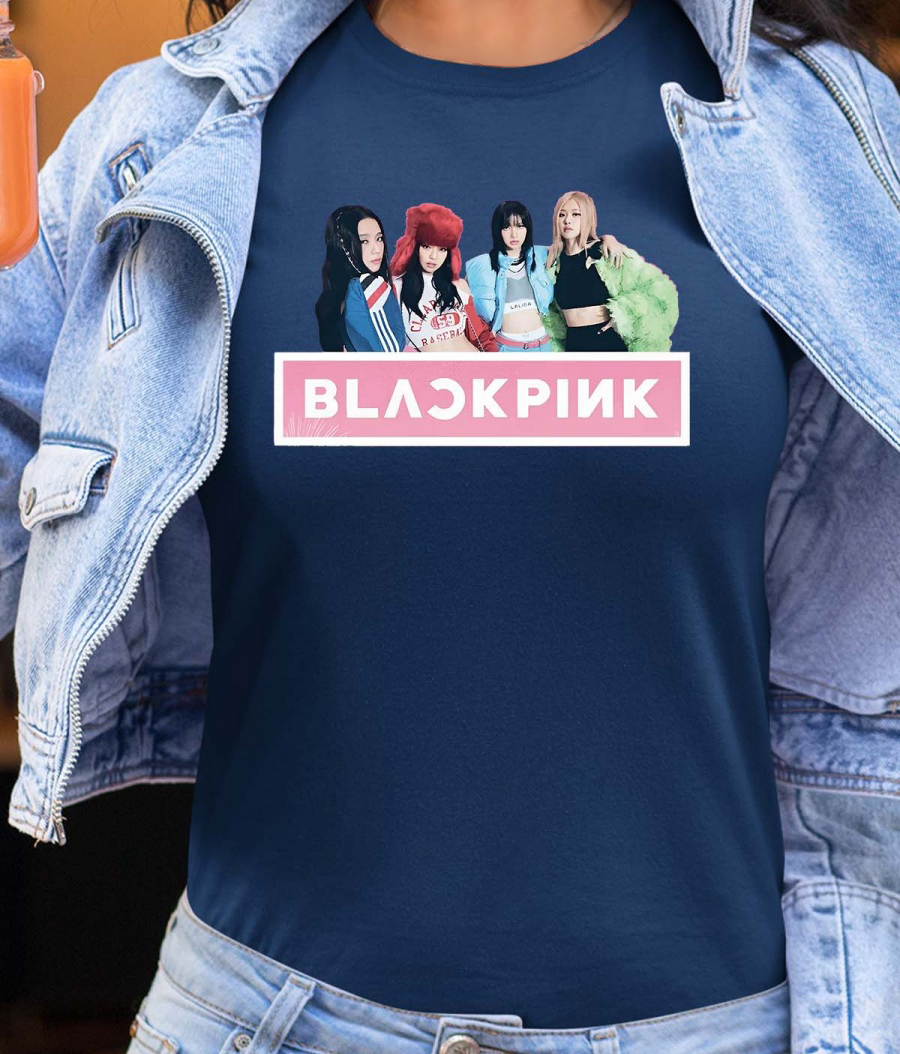 BlackPink Unisex T-skjorte - Band Photo - Marineblå - 100% Bomull