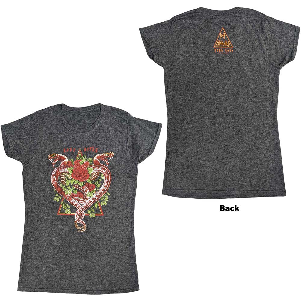 Def Leppard Ladies T-Shirt: Love Bites Tour 2019 (Back Print & Ex-Tour) (Large)