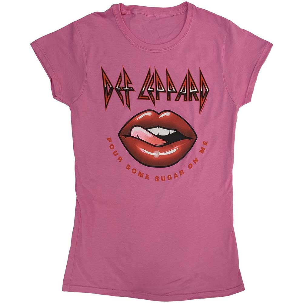 Def Leppard Ladies T-Shirt: Pour Some Sugar On Me Lips Tour 2019 (Ex-Tour) (Small)