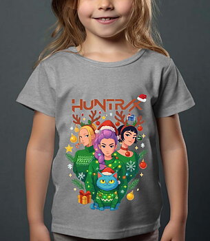 Huntrix kids t-shirt: "Christmas" - gray - size 5-6 years