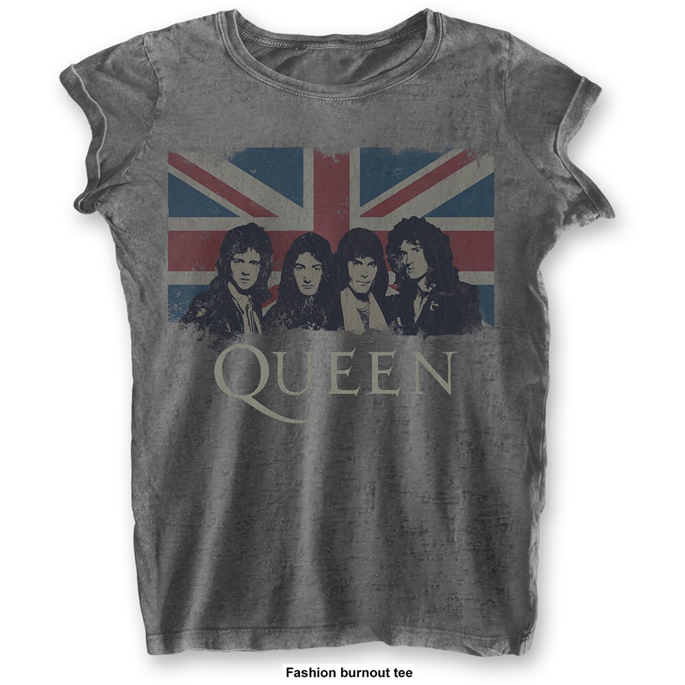 Queen Ladies Burn Out T-Shirt: Vintage Union Jack (XX-Large)