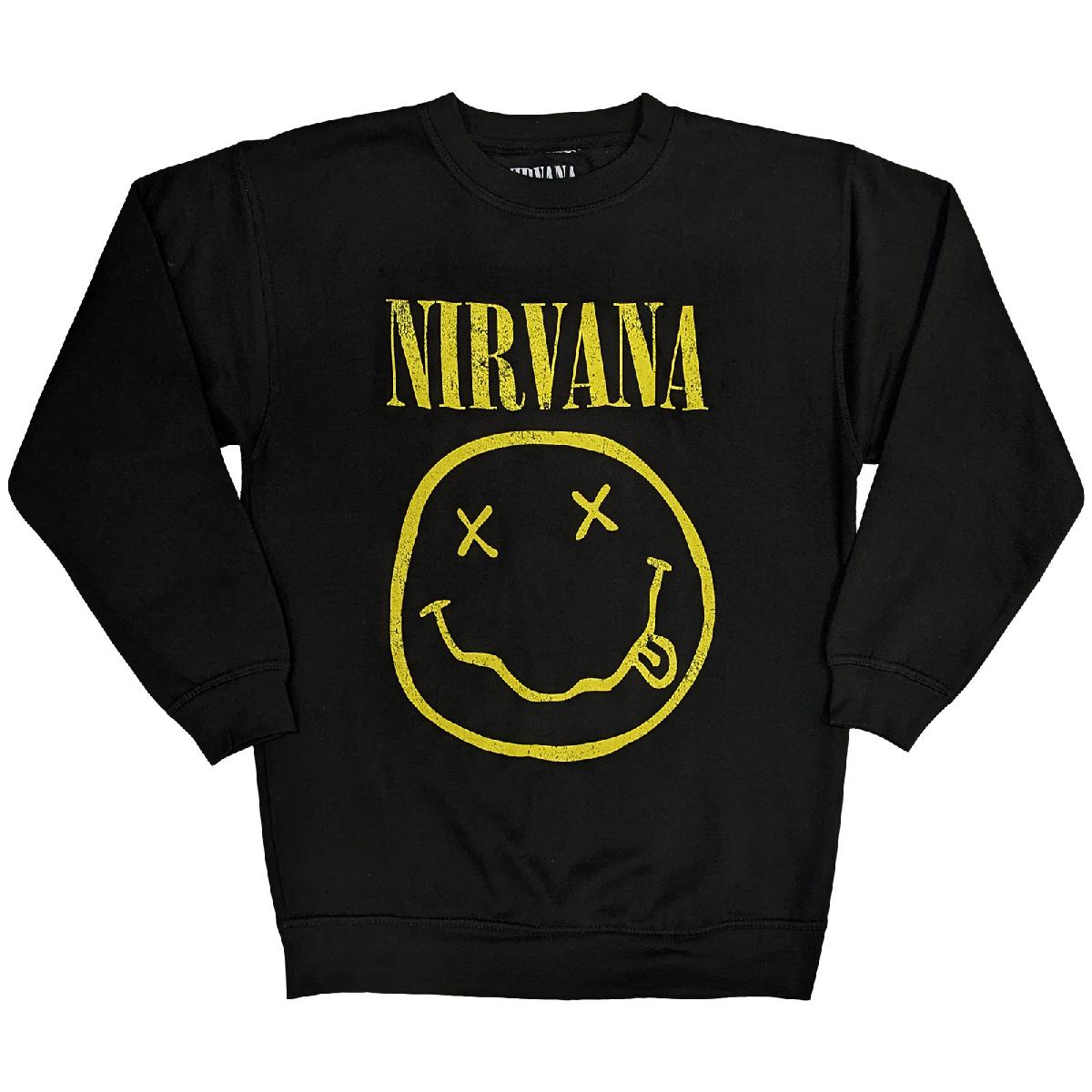 Nirvana Unisex Sweatshirt: Yellow Happy Face (Black) (X-Large)