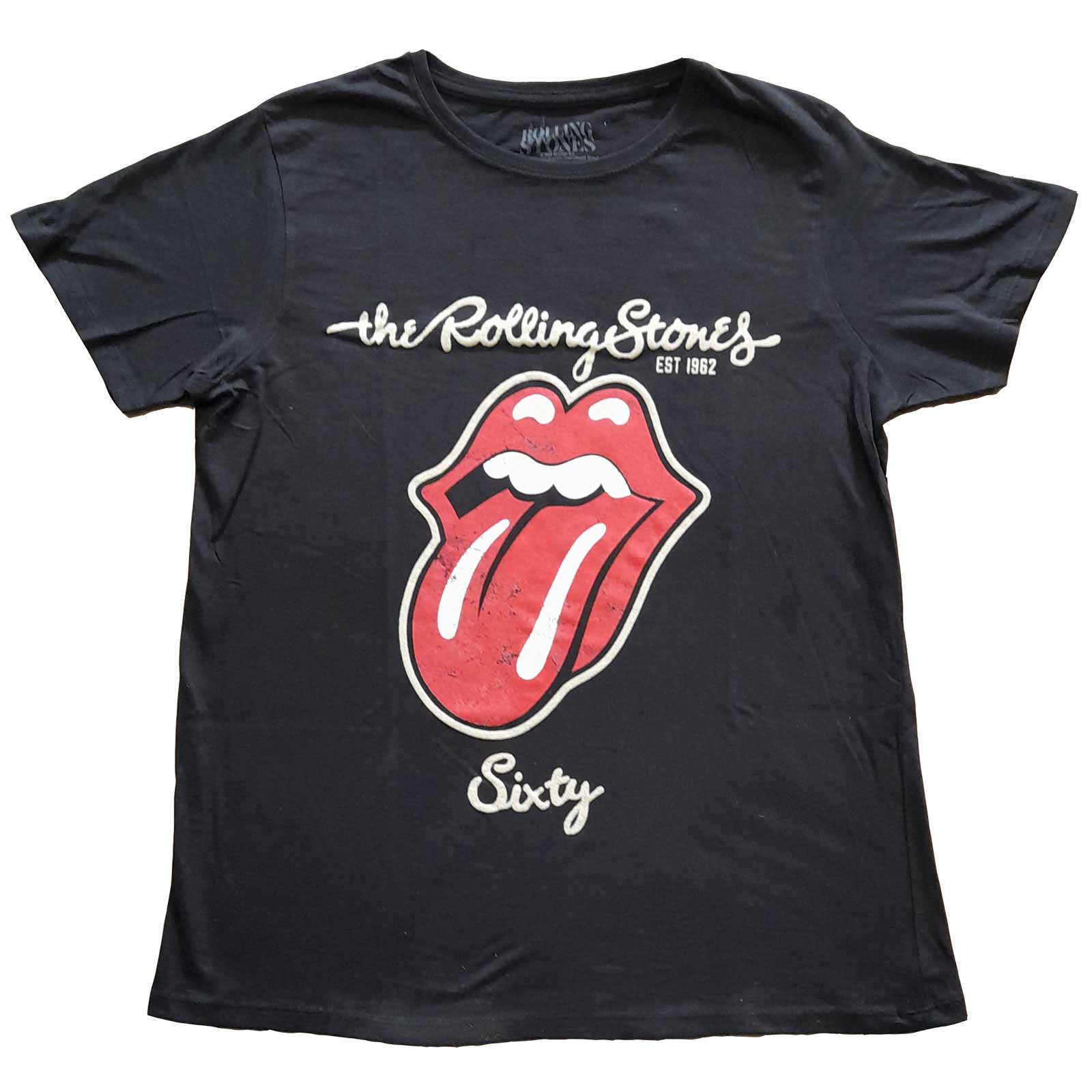 The Rolling Stones Ladies T-Shirt: Sixty Plastered Tongue (Suede Applique) (XX-Large)