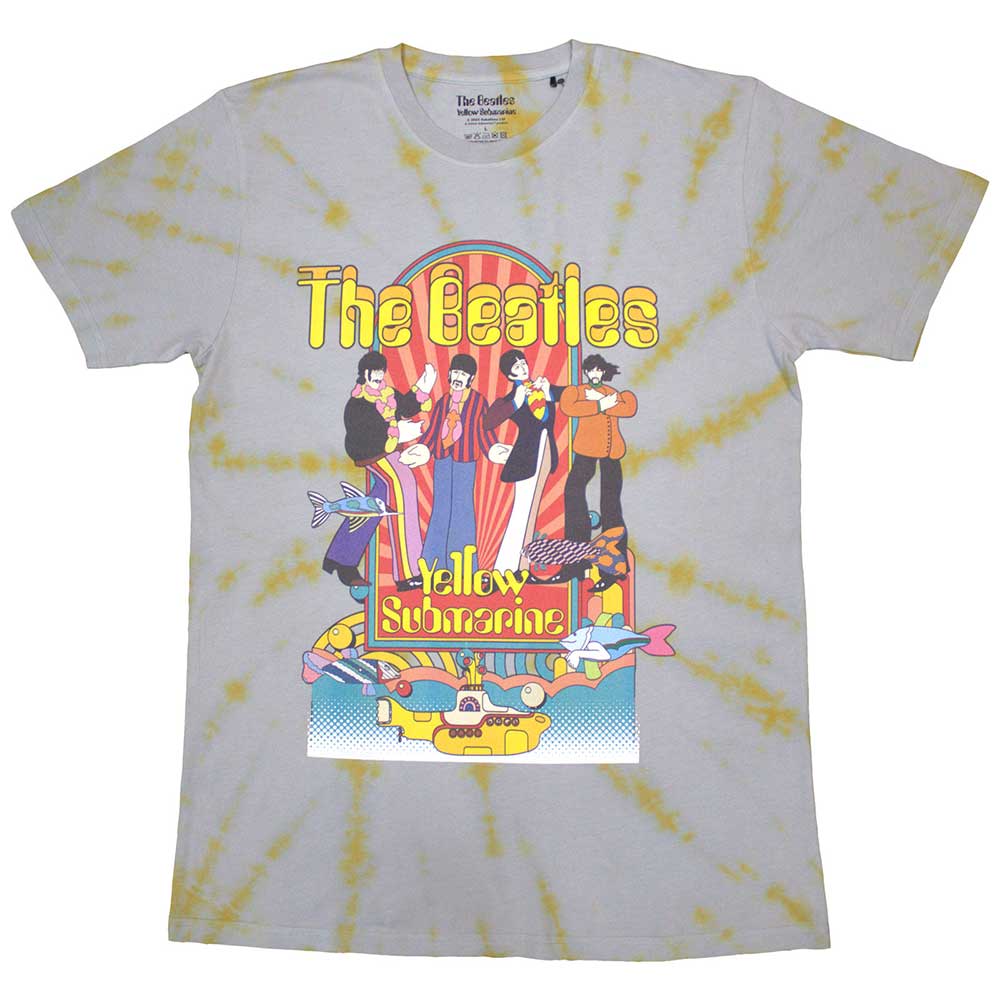 The Beatles Unisex T-Shirt: Yellow Submarine Band & Fish (Wash Collection) (Small)