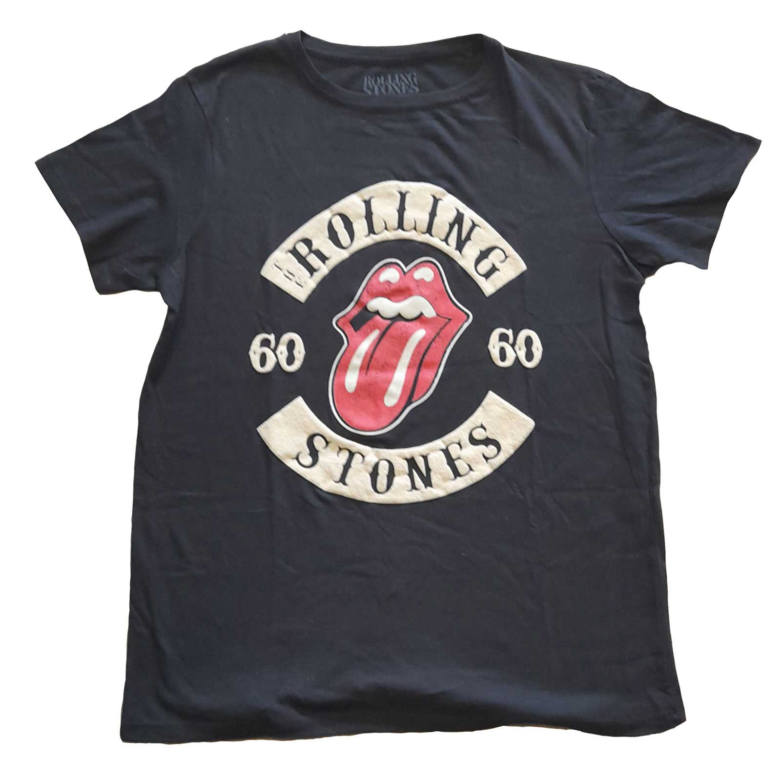 The Rolling Stones Ladies T-Shirt: Sixty Biker Tongue (Suede Flock) (XX-Large)