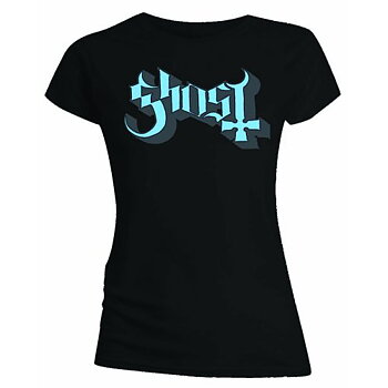 Ghost Ladies T-Shirt: Blue/Grey Keyline Logo (Skinny Fit) (Medium)