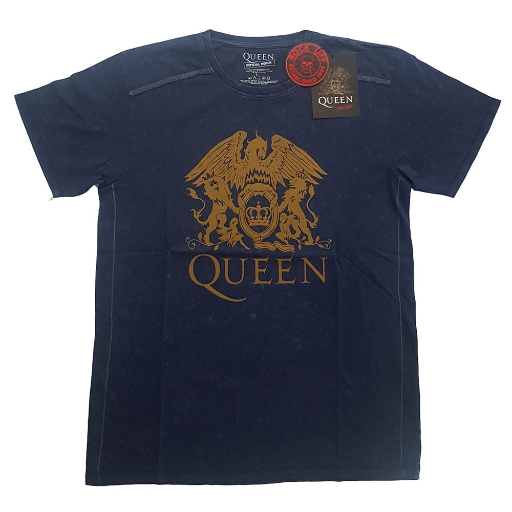 Queen Unisex Snow Wash T-Shirt: Classic Crest (Small)