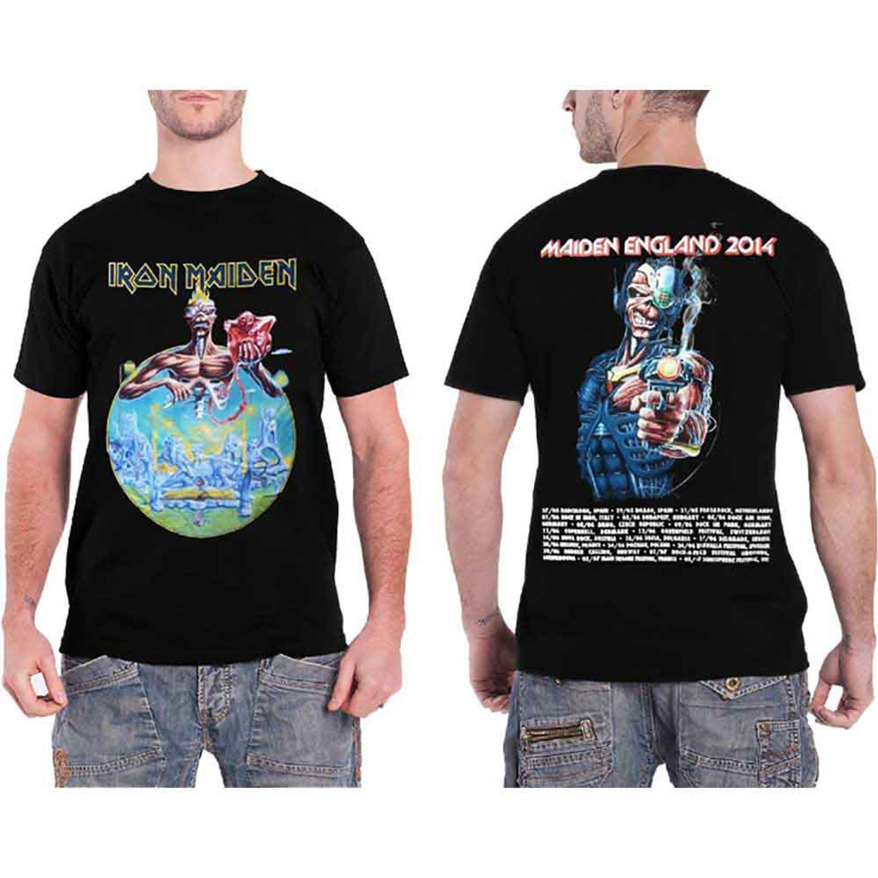 Iron Maiden Unisex T-Shirt: England 2014 Tour (Black) (Back Print) (Large)