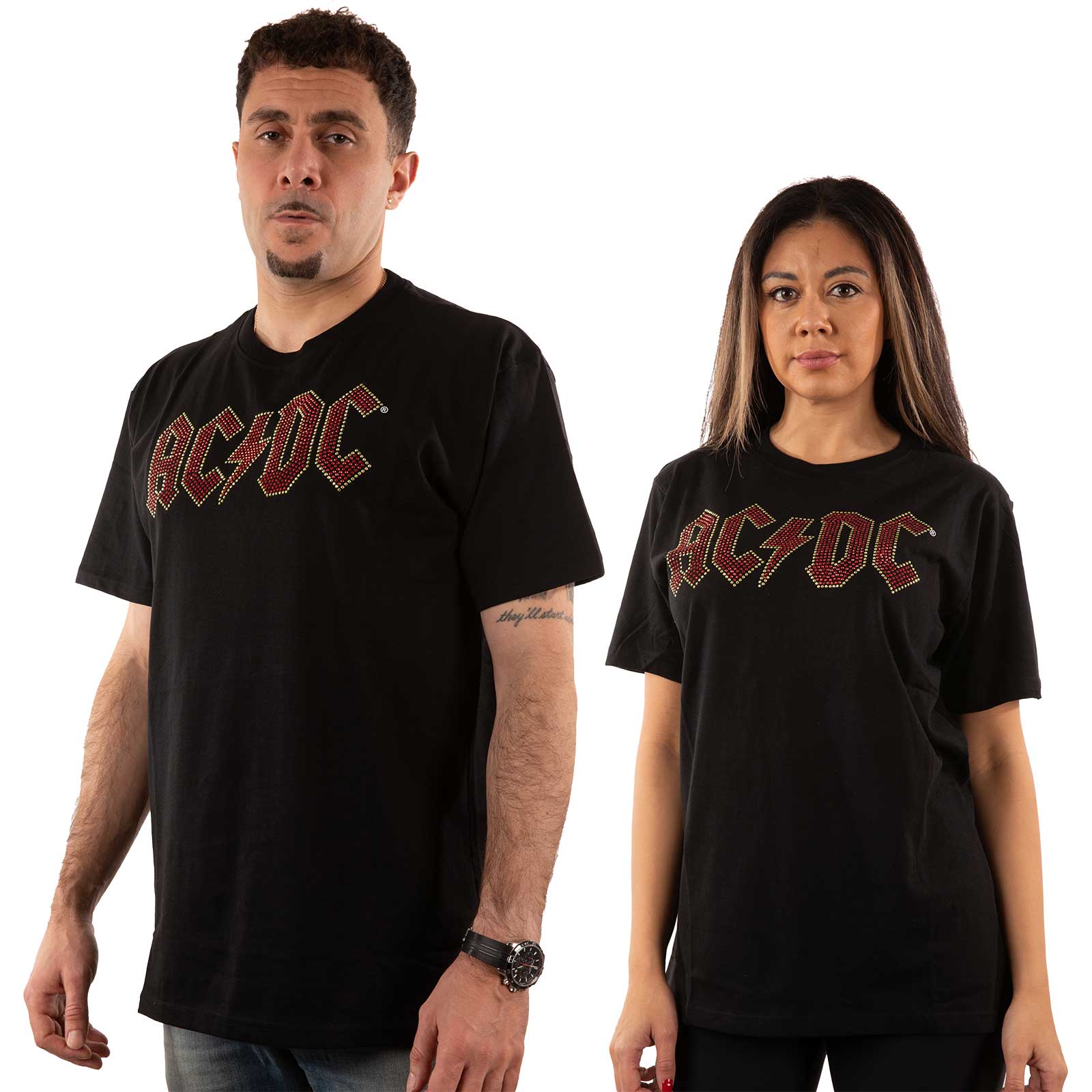 AC/DC Unisex Embellished T-Shirt: Full Colour Logo (Diamante) (Large)