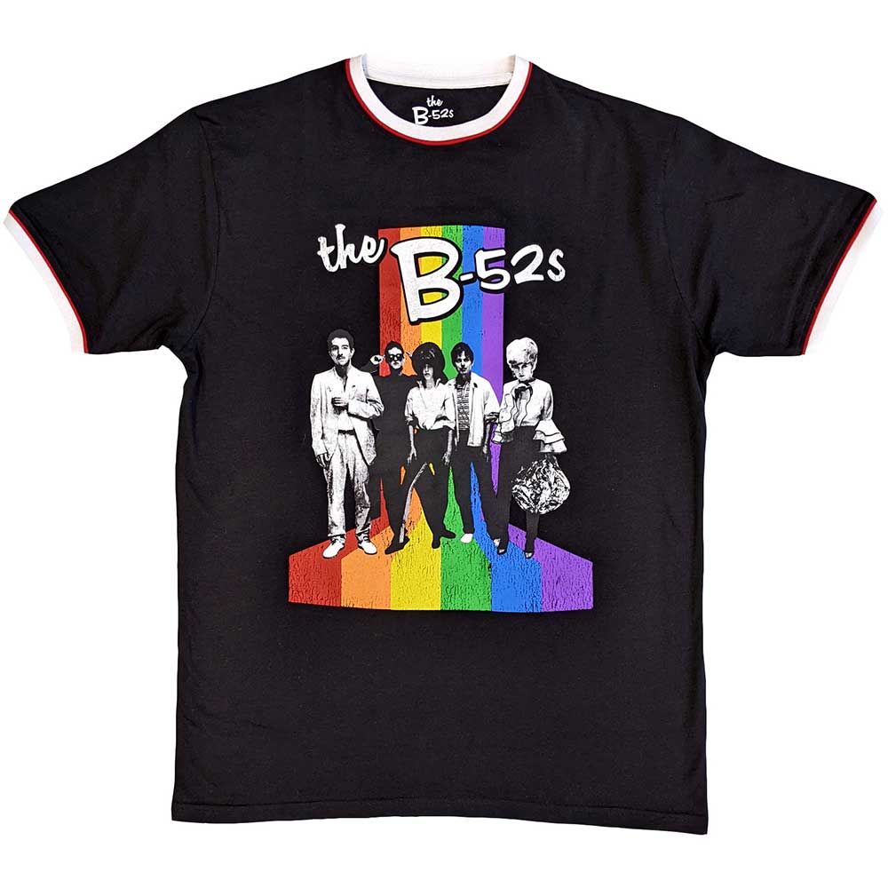 B52s Unisex Ringer T-Shirt: Rainbow Stripes Ringer (Large)