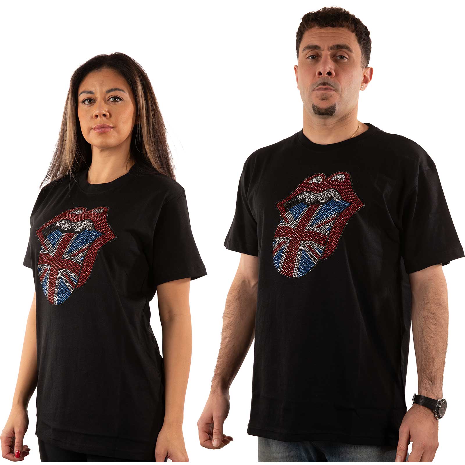 The Rolling Stones Unisex Embellished T-Shirt: Classic UK (Diamante) (Medium)