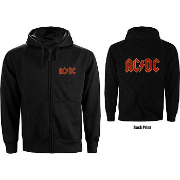 AC/DC Unisex Zipped Hoodie: Logo (Back Print) (Large)