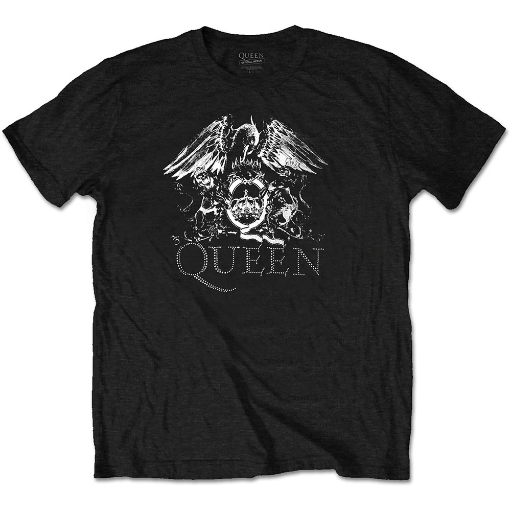 Queen Unisex Diamante T-Shirt: Crest Logo (Large)